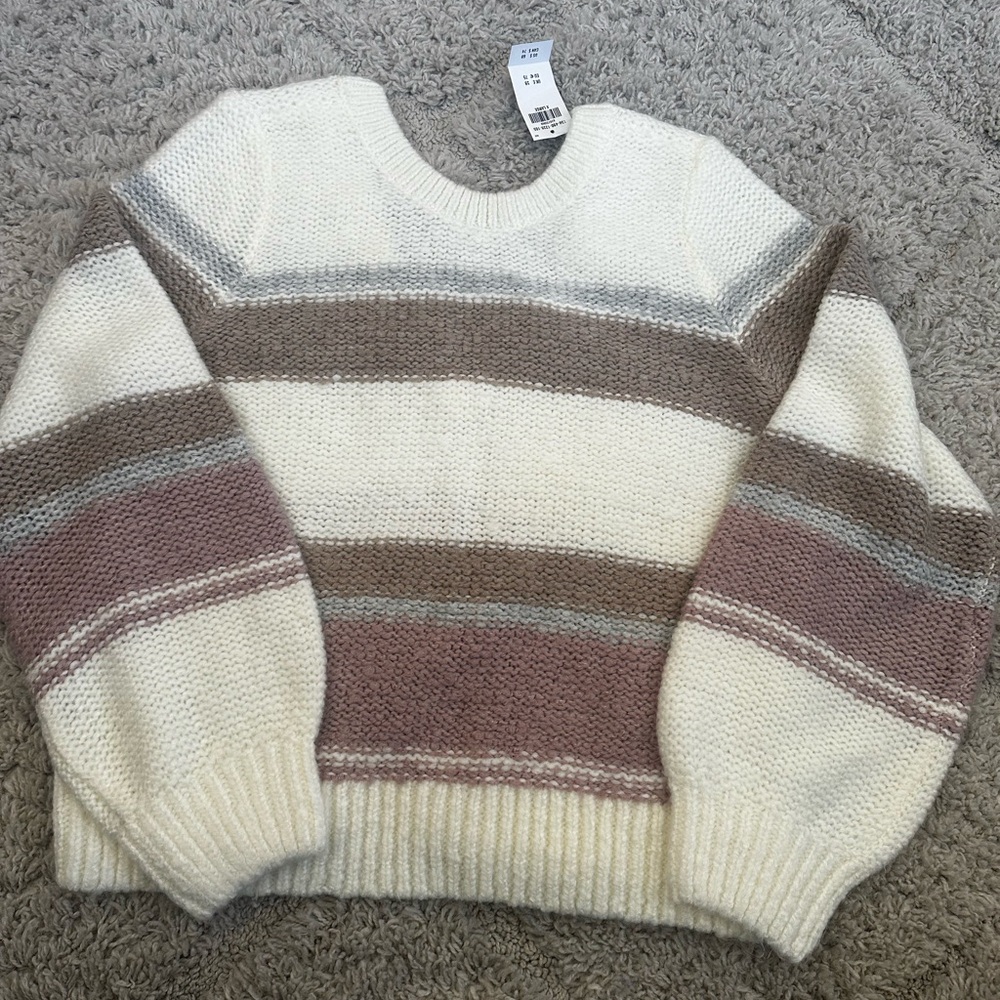 Abercrombie & Fitch Cream and Brown Striped Sweater